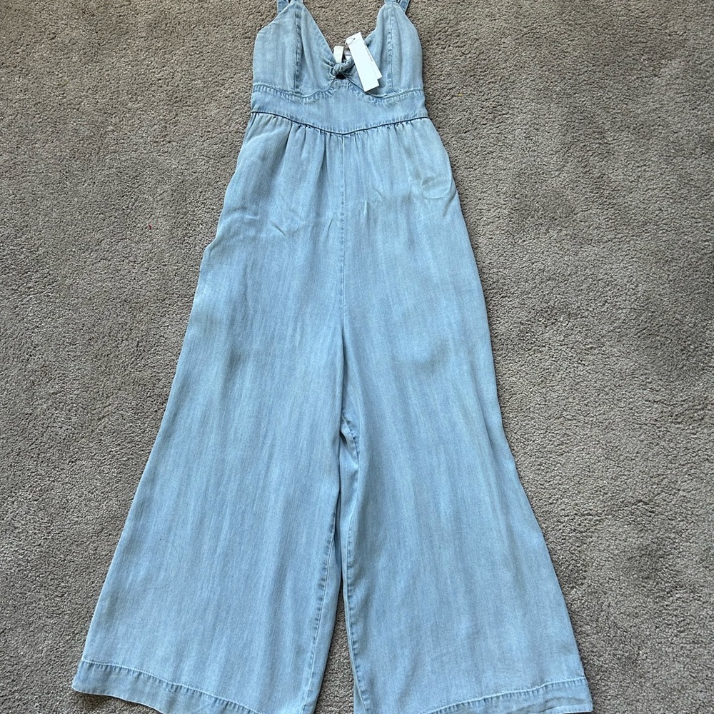 Gentle Fawn Light Blue Denim-Look Wide Leg Jumpsuit